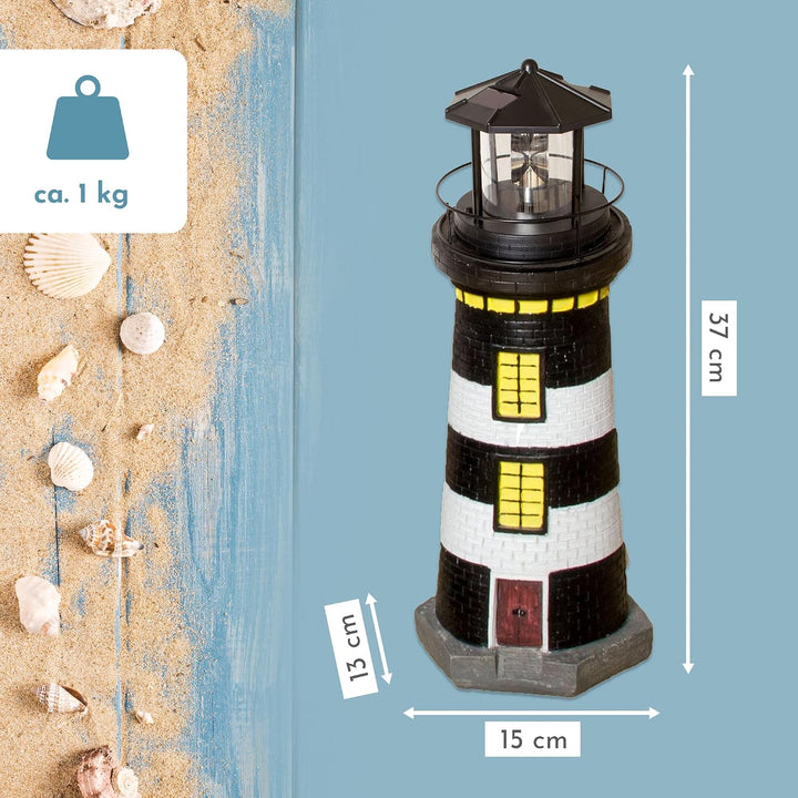 NATIV LED Solar-Leuchtturm mit rotierender Leuchte, handgefertiger Dekoturm für den Aussenbereich, 3