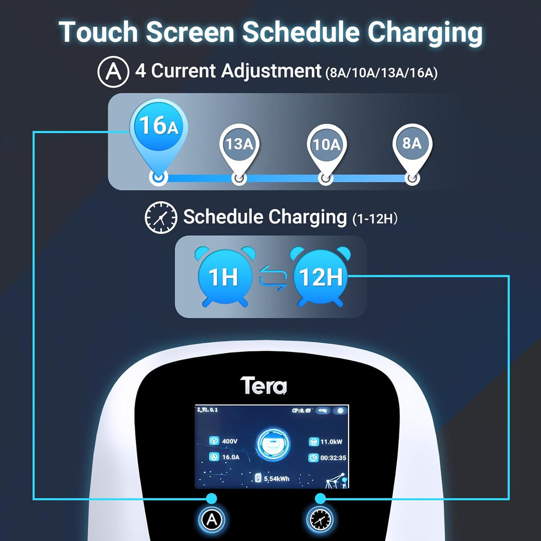 Tera Smart EV Ladegerät Typ 2 Wallbox mit APP 11kW 16A 400V CE&TÜV mit WLAN & Bluetooth 7m Ladekabel