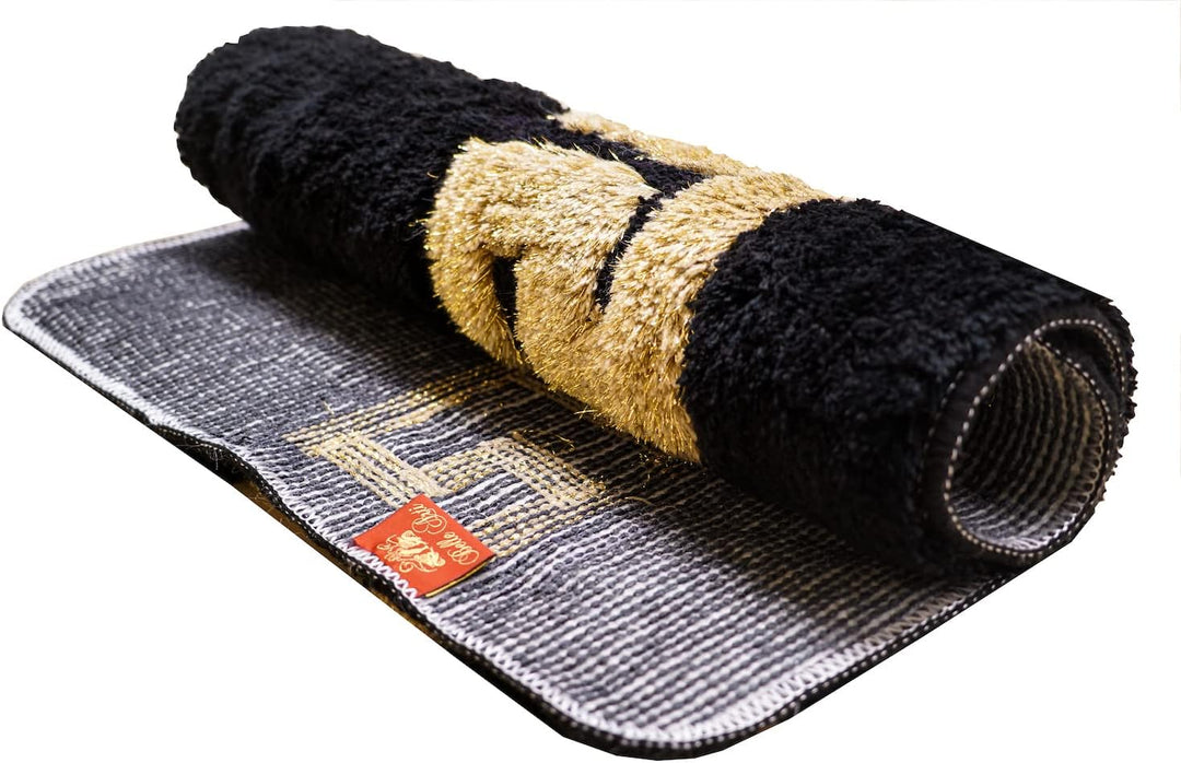 Luxus Badematte Badezimmerteppich Duschmatte Badvorleger in schwarz gold griechisches Mäander Muster
