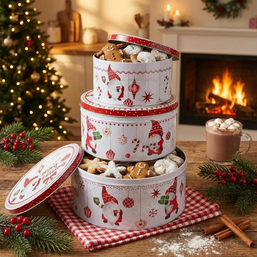 MIJOMA Keksdosen Set Weihnachten – 3er Set Metalldosen mit Deckel – runde Dosen mit Weihnachtsmotiv