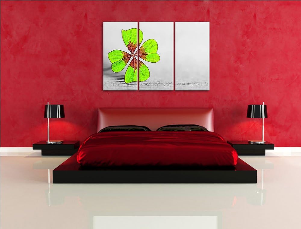 Einzelnes grünes Kleeblatt3-Teiler Leinwandbild 120x80 Bild auf Leinwand, XXL riesige Bilder fertig