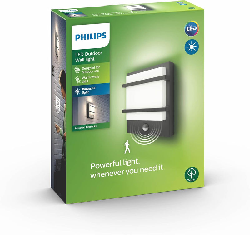 Philips myGarden LED Petronia Wandaussenleuchte mit Bewegungsmelder, Anthrazit Mit Bewegungssensor,