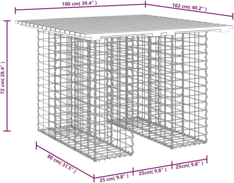 Tidyard Gartenbank Sitzbank Parkbank Holzbank Gabionenkörbe 100x102x72 cm Massivholz Douglasie 102 x