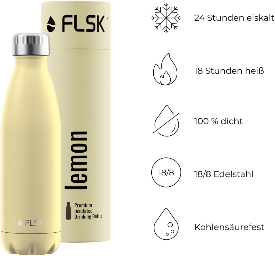 FLSK Trinkflasche – Premium Edelstahl Thermosflasche – 100% auslaufsicher &amp; kohlensäuregeeignet – hä