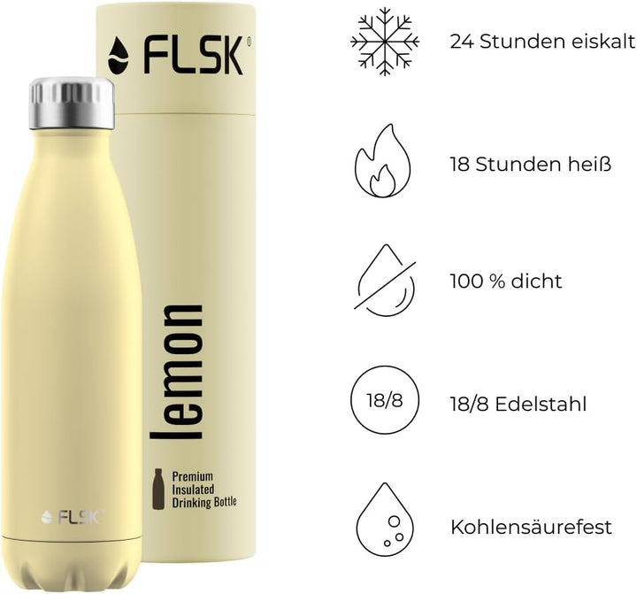 FLSK Trinkflasche – Premium Edelstahl Thermosflasche – 100% auslaufsicher &amp; kohlensäuregeeignet – hä