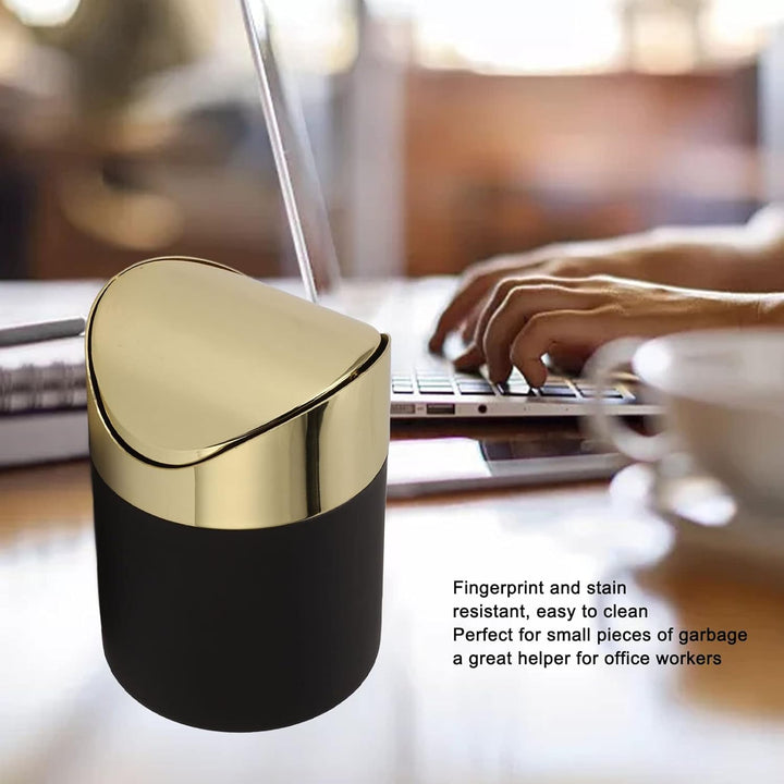 Mini Tisch Mülleimer, Fingerabdruck und schmutzabweisend, Desktop Papierkorb, mit goldenem Schwingde