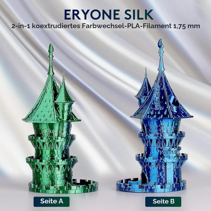ERYONE Dual Zweifarbig PLA Filament 1.75mm, 3D Drucker Filament 1kg Spule +/- 0,02 mm, Seide Blau &