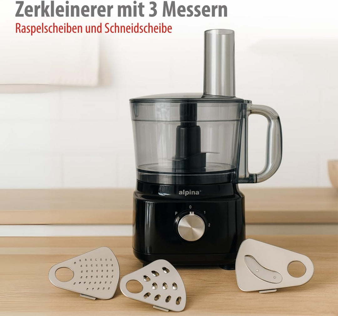 alpina Küchenmaschine FP413GS - Mixer Smoothie Maker 1.8L - Food Processor mit Schneidemesser und Ra
