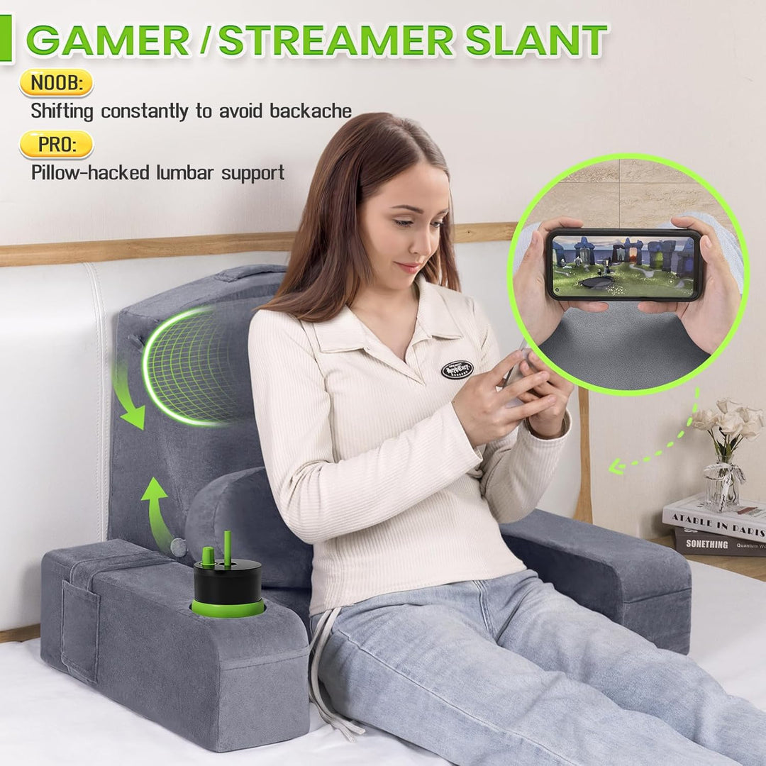 Lesekissen für Erwachsene - Rückenkissen fürs Bett mit abnehmbaren Armlehnen, Getränkehalter & Handy
