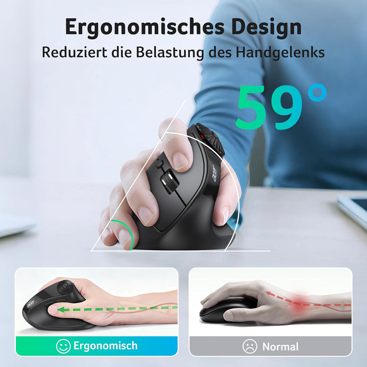 acer Bluetooth Maus Kabellos (BT 5.2+2.4G), Ergonomische Maus 4000 DPI mit Seitlichem Scrollrad, Fun