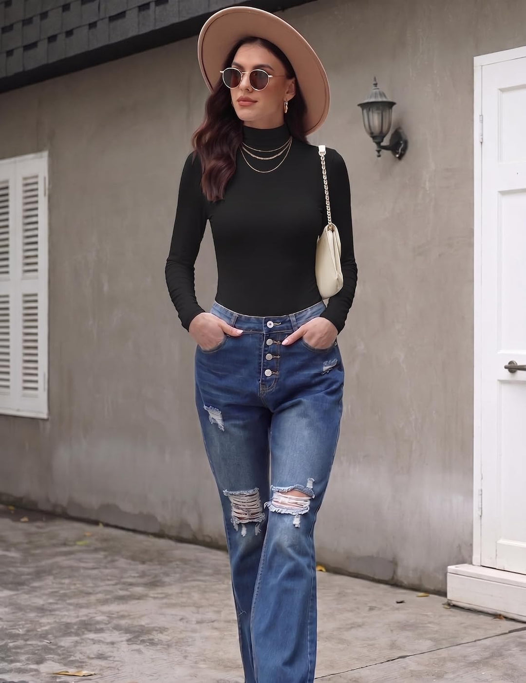 Zeagoo Langarmshirt Damen Rollkragen Enges Basic Oberteile Stretch Unterziehrolli Dünne Einfarbige R