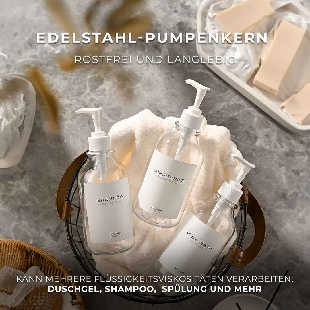 MaisoNovo Nachfüllbare Shampoo und Conditioner Flaschen | 500 ml Satz von 3 klaren Kunststoff-Flasch