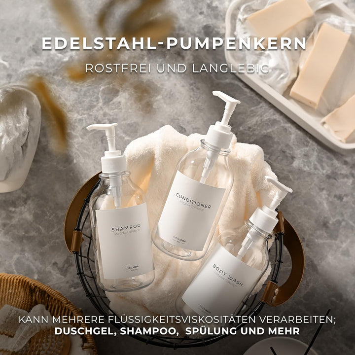 MaisoNovo Nachfüllbare Shampoo und Conditioner Flaschen | 500 ml Satz von 3 klaren Kunststoff-Flasch