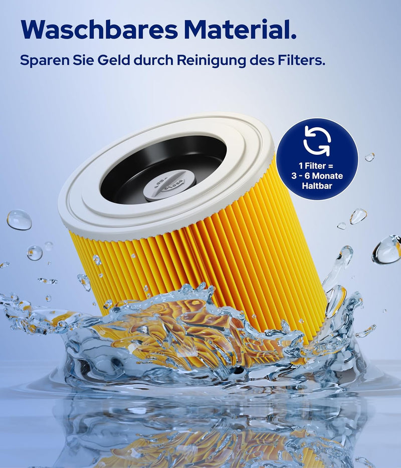 3x Filter für Kärcher Staubsauger [WD3, WD2, WD1, MV3, MV2, A, K, KNT, NT, SE, VC] – 3 Rundfilter +