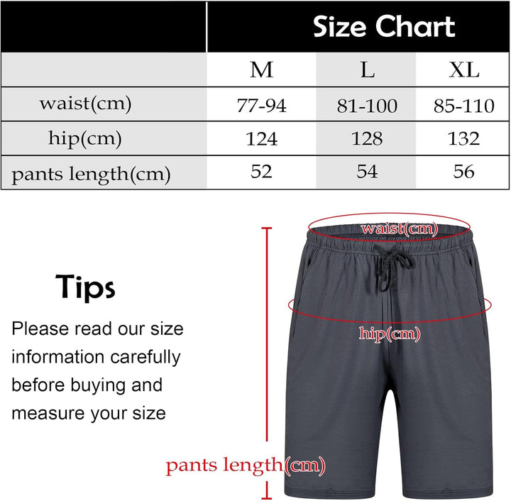 2er Pack Pyjamahose Herren Kurz Modal Schlafanzughose Weich Verstellbare Taille, Beidseitige Taschen