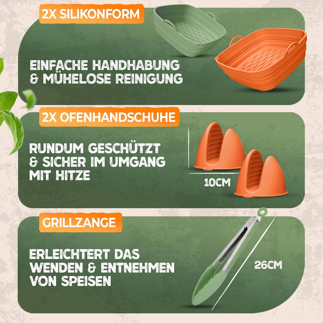 Silikonform-Set faltbar & extra dick für Heissluftfritteusen ab 3,7L-8L mit Zubehör | Airfryer Silik
