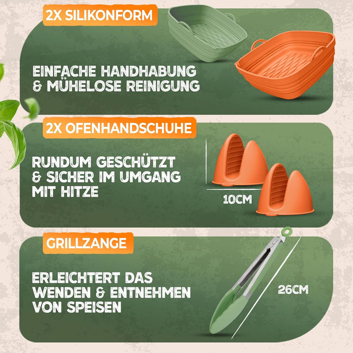 Silikonform-Set faltbar & extra dick für Heissluftfritteusen ab 3,7L-8L mit Zubehör | Airfryer Silik
