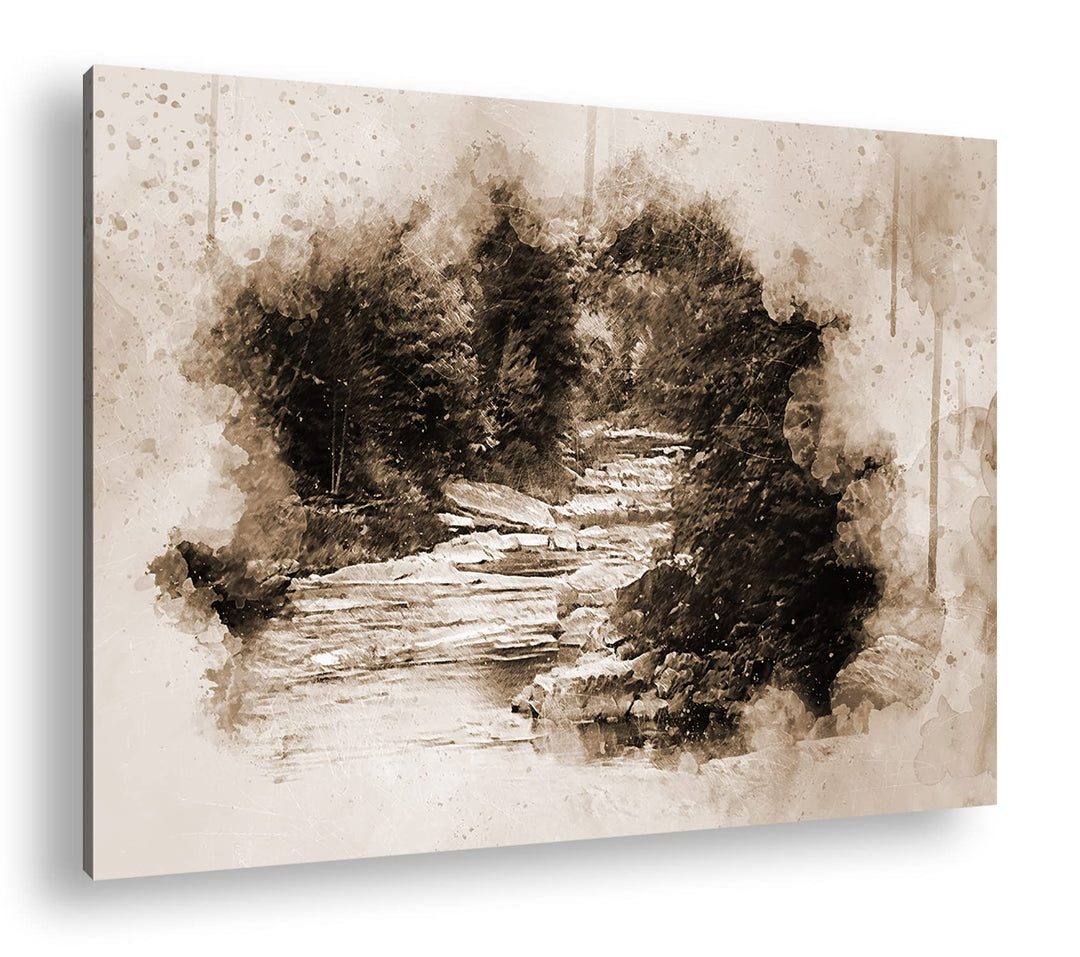 deyoli Flusslauf im zauberhaften Wald Format: 80x60 Effekt: Sepia als Leinwandbild, Motiv fertig ger