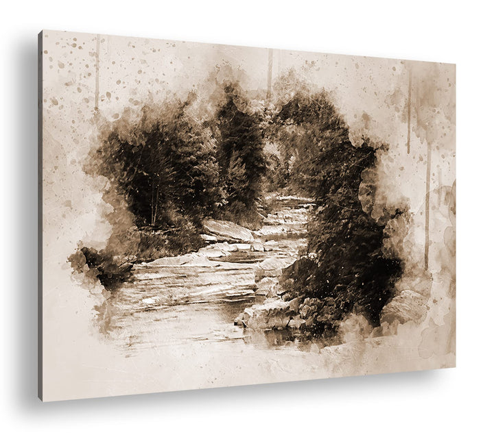 deyoli Flusslauf im zauberhaften Wald Format: 80x60 Effekt: Sepia als Leinwandbild, Motiv fertig ger