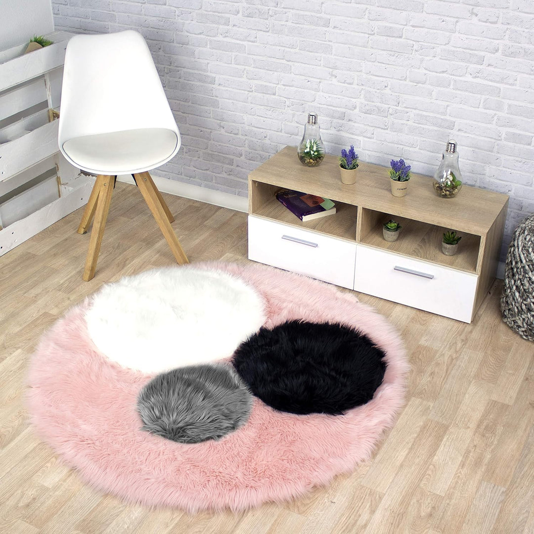 Teppich Wölkchen Schaffell Lammfell Imitat, Fell Rund, Fellteppich Rund, Kunstfell Teppich | Flausch