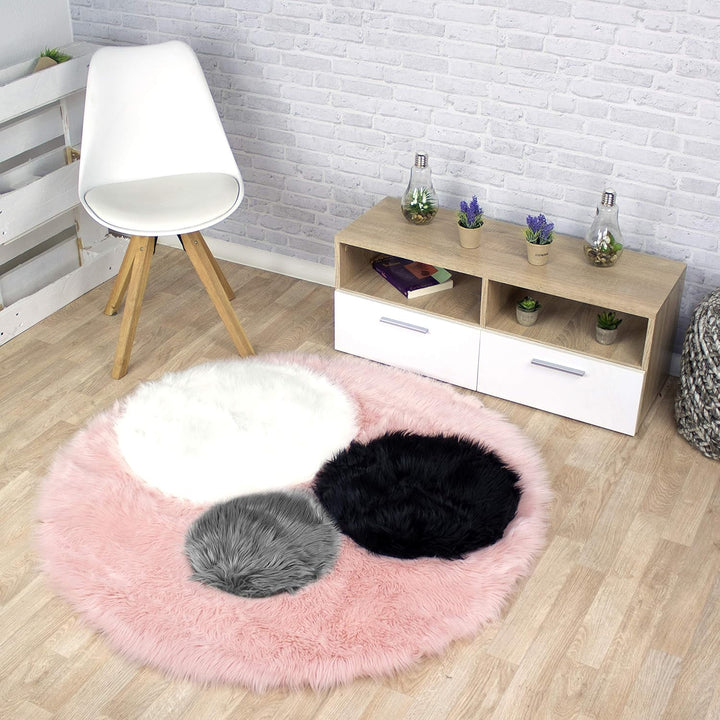 Teppich Wölkchen Schaffell Lammfell Imitat, Fell Rund, Fellteppich Rund, Kunstfell Teppich | Flausch