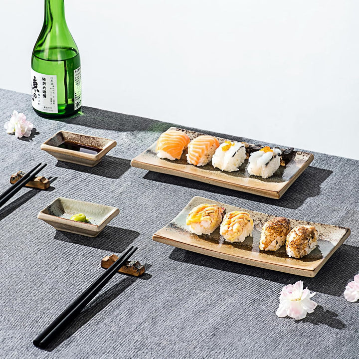 UNICASA Japanisches Geschirr 8er Set, Sushi Geschirr Set Mit Sushi Teller, Dipschalen,Essstäbchen un