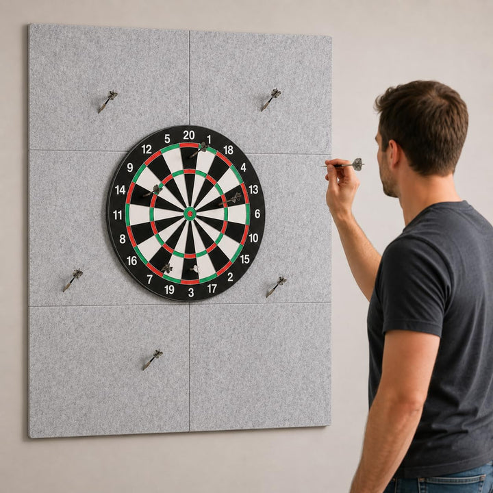 Faltbare Filz Dartboard Wandschutz, Silbergrau 60 x 90 cm, 12 mm Dicke, Selbstklebend Dartscheiben U