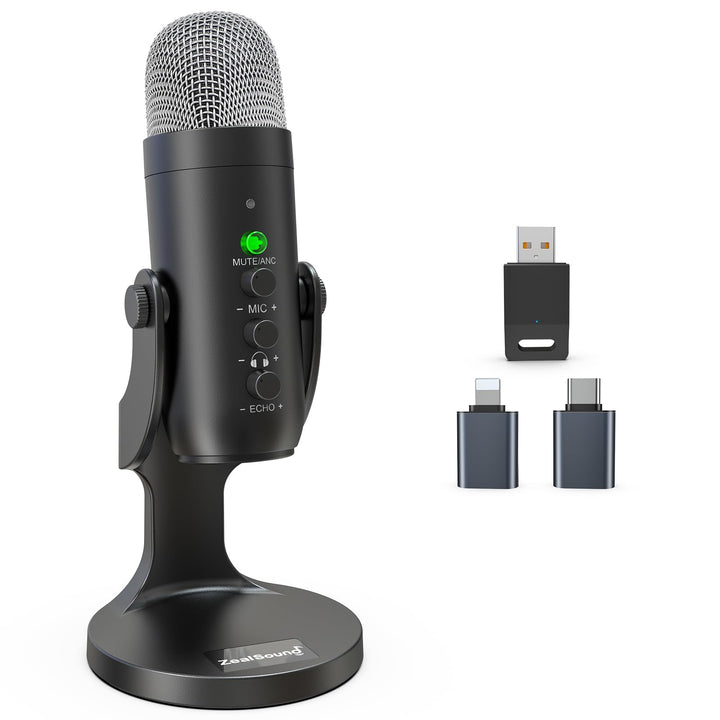 zealsound Wireless USB Mikrofon für PC, Handy & iPhone - 2.4GHz Drahtloses Tishmikrofon mit Rauschun