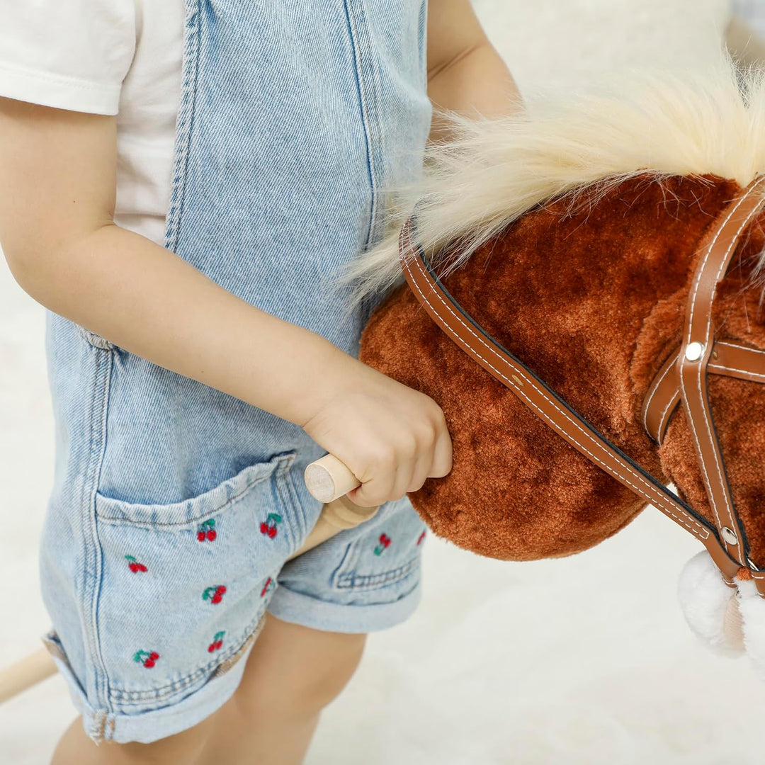 AIYAPLAY Hobby Horse Steckenpferd mit Sound, Griffe, Rolle, Holzstock, Hobby Horsing aus Polyester m