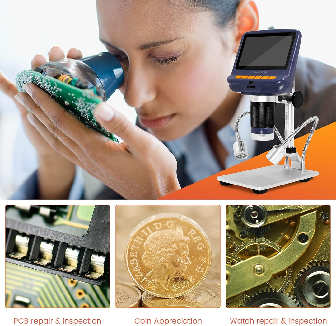 Andonstar AD106S USB-Digitalmikroskop, 10,9 cm Bildschirm-Mikroskop zum Löten/PCB/Uhr/Telefon-Repara