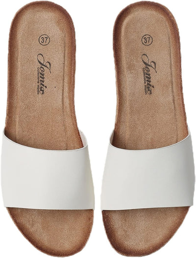 JOMIX Sommer Pantoletten Damen Clogs Leder Keilabsatz Sandalen Bequeme Kork Fussbett Meer Pool Stran