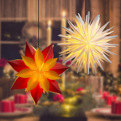 EANLOLY Papierstern zum Aufhängen, Weihnachtsstern Beleuchtet, 3D Leuchtsterne Fenster, Papiersterne
