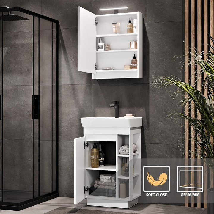 Planetmöbel Nyx Badmöbel Waschtisch mit Unterschrank 50 x 85,9 x 42 cm weiss, Badezimmermöbel für Gä