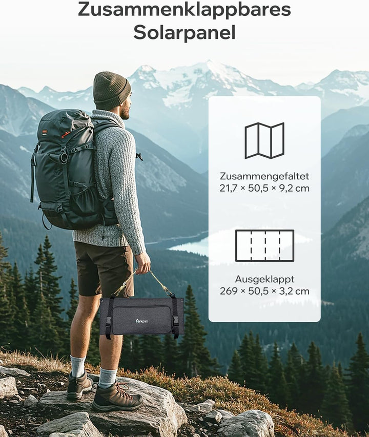 200W faltbares Solarpanel, 12-fach faltbar, IP65 wasserdicht, mit verstellbarem Ständer, tragbares S