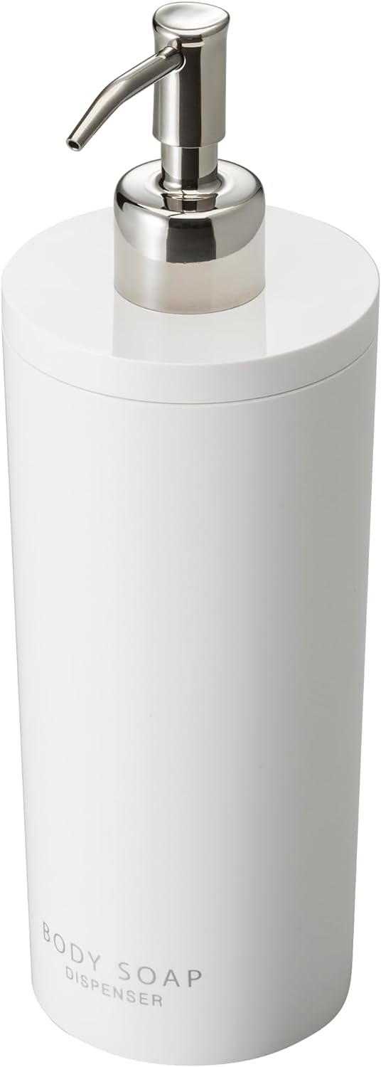 Yamazaki 2932 Tower-Körper-Seifenspender, Moderne Flaschenpumpe für Dusche, rund, weiss, Weiss