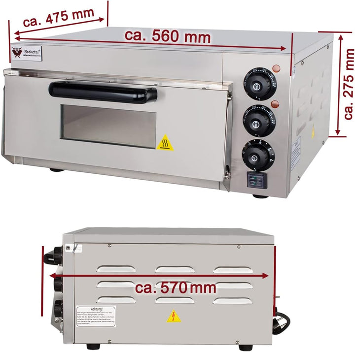 Beeketal 'BPO33-1' Profi Pizzaofen mit 400x400 mm Schamottstein Backfläche, Gastro Steinbackofen für