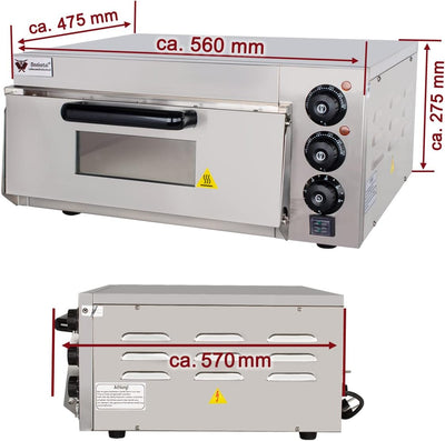 Beeketal 'BPO33-1' Profi Pizzaofen mit 400x400 mm Schamottstein Backfläche, Gastro Steinbackofen für