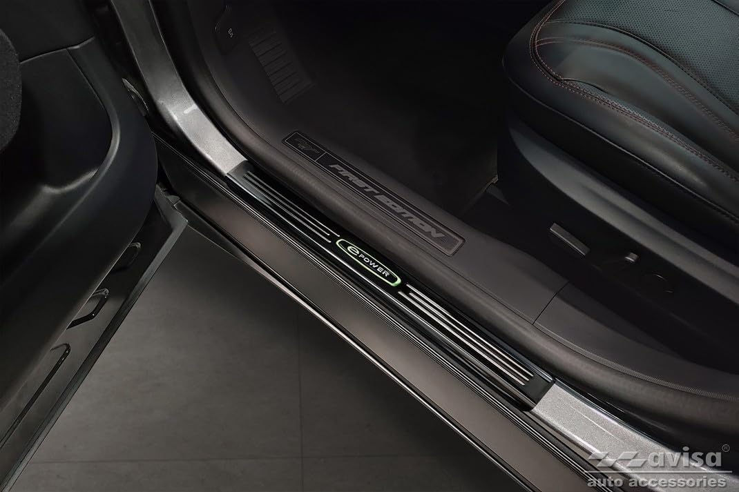 Black Inox door sill protectors compatible with Ford Mustang Mach-E 2020- 'E-Power' - 4-pieces
