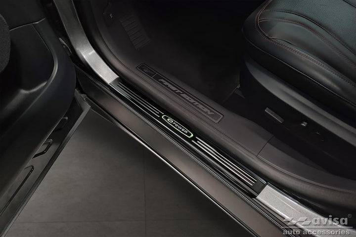 Black Inox door sill protectors compatible with Ford Mustang Mach-E 2020- 'E-Power' - 4-pieces