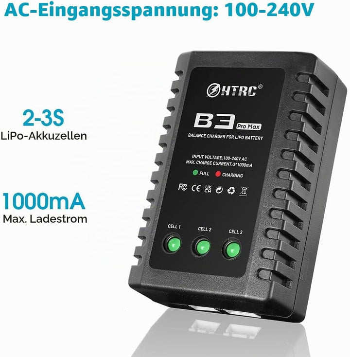 Haisito B3 ProMax Lipo Ladegerät für 2S 3S Akku(7.4V, 11.1V), Kompaktes RC Ladegerät Balancer Airsof