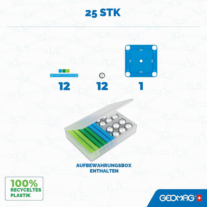 Geomag Classic - 25 Teile - Magnetisches Konstruktionsspielzeug für Kinder - Green Line - Lernspiel