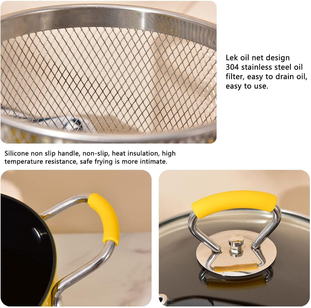 Ejoyous 3L Mini Fritteusentopf, Frittiertopf Friteuse mit Siebkorb Edelstahl-Spargeltopf mit Glasdec