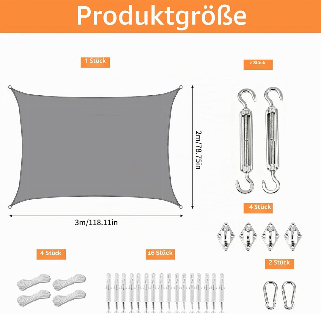 Sonnensegel Wasserdicht,Sonnensegel Rechteck 2x3m,Sonnenschutz Baldachin,Segel Baldachin,Rechteckige