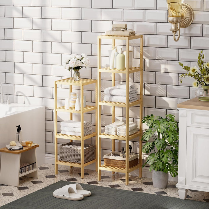 SMIBUY Badezimmer-Aufbewahrungsregal, 4 Ebenen, Bambusregal, Organizer, multifunktionales Regal für