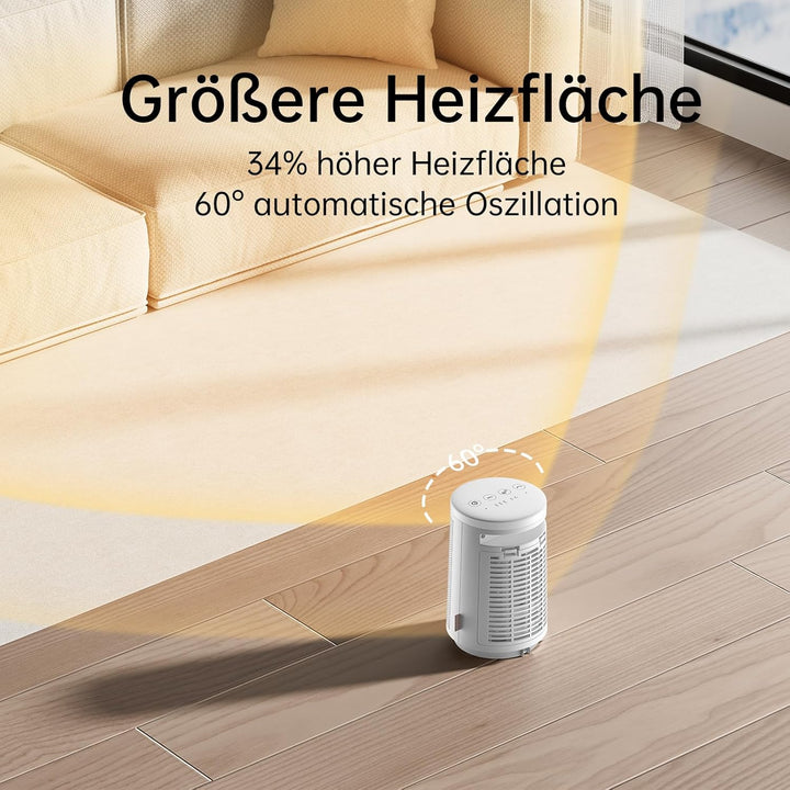 MYCARBON Heizlüfter Bad 900W/1500W Heizlüfter Energiesparend leise Thermostat 8H Timer 60°Oszillatio