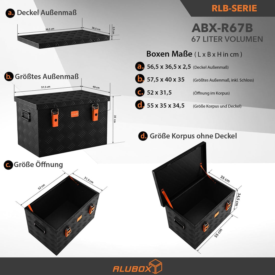 alubox Werkzeugkiste Riffelblech ABX-RL67B Aluminium 1,5mm Werkzeugkiste leicht und robust 67 Liter