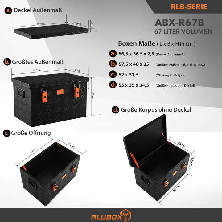 alubox Werkzeugkiste Riffelblech ABX-RL67B Aluminium 1,5mm Werkzeugkiste leicht und robust 67 Liter