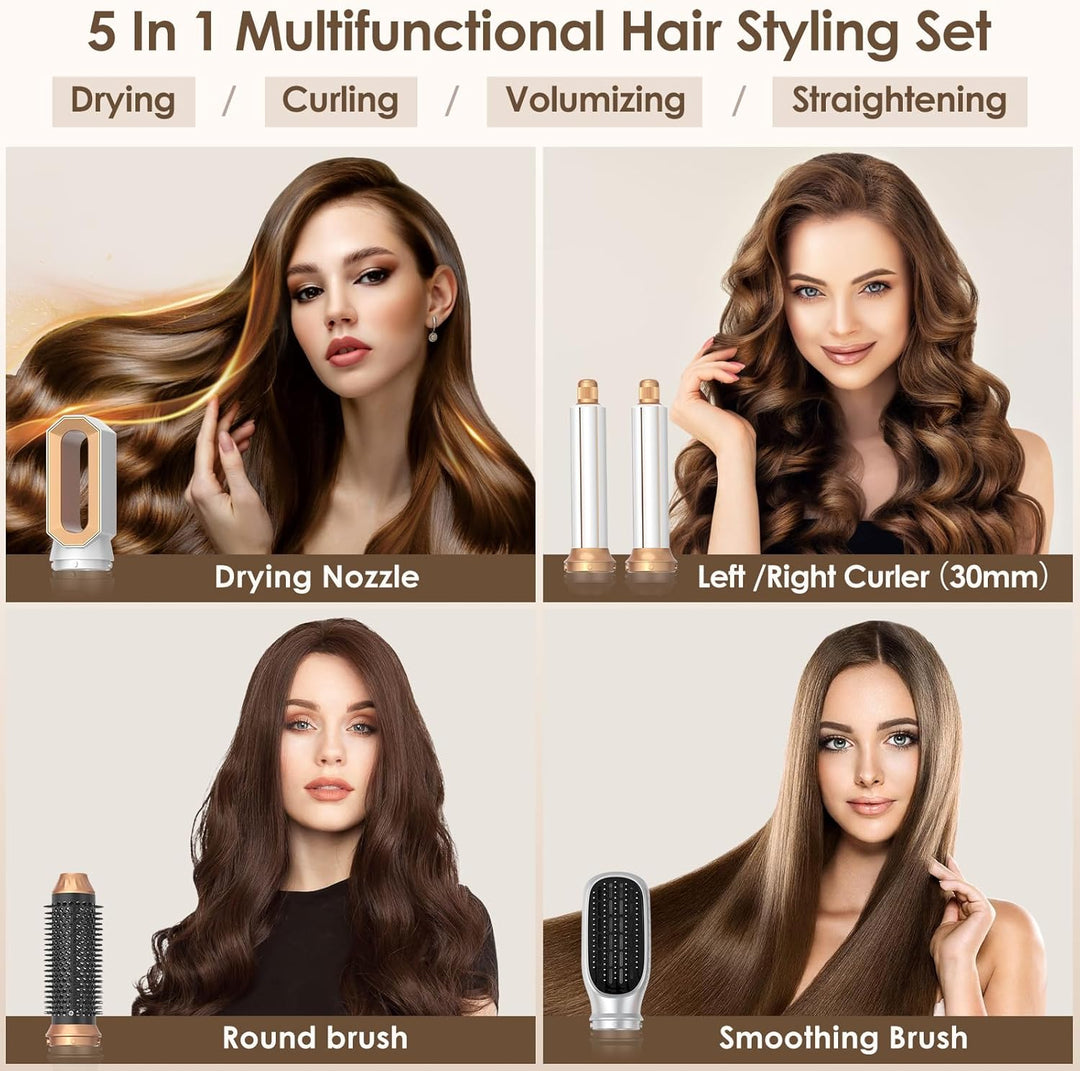 Journeyside 5-in-1 Airstyler Set 1000W, Professioneller Warmluftbürste mit Lockenstab&amp;Glätteisen, Mu
