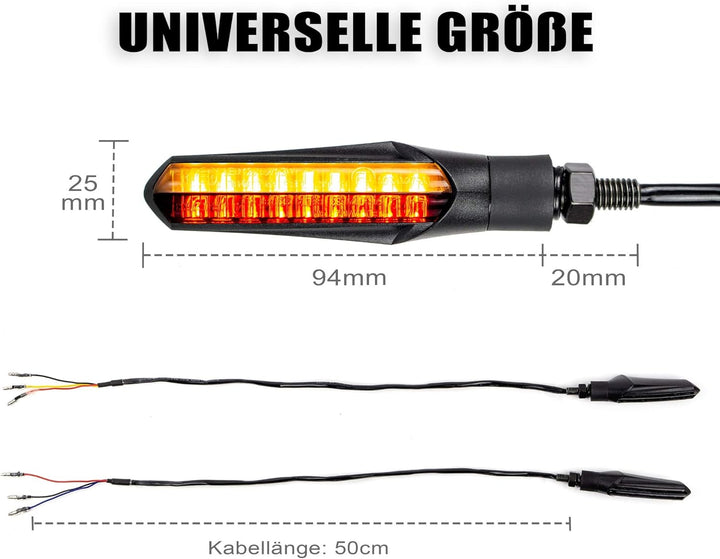 Simda Pro E Mark Led Motorrad Laufeffekt Blinker mit Bremslicht Lauflicht Sequentiell Schwarz Univer