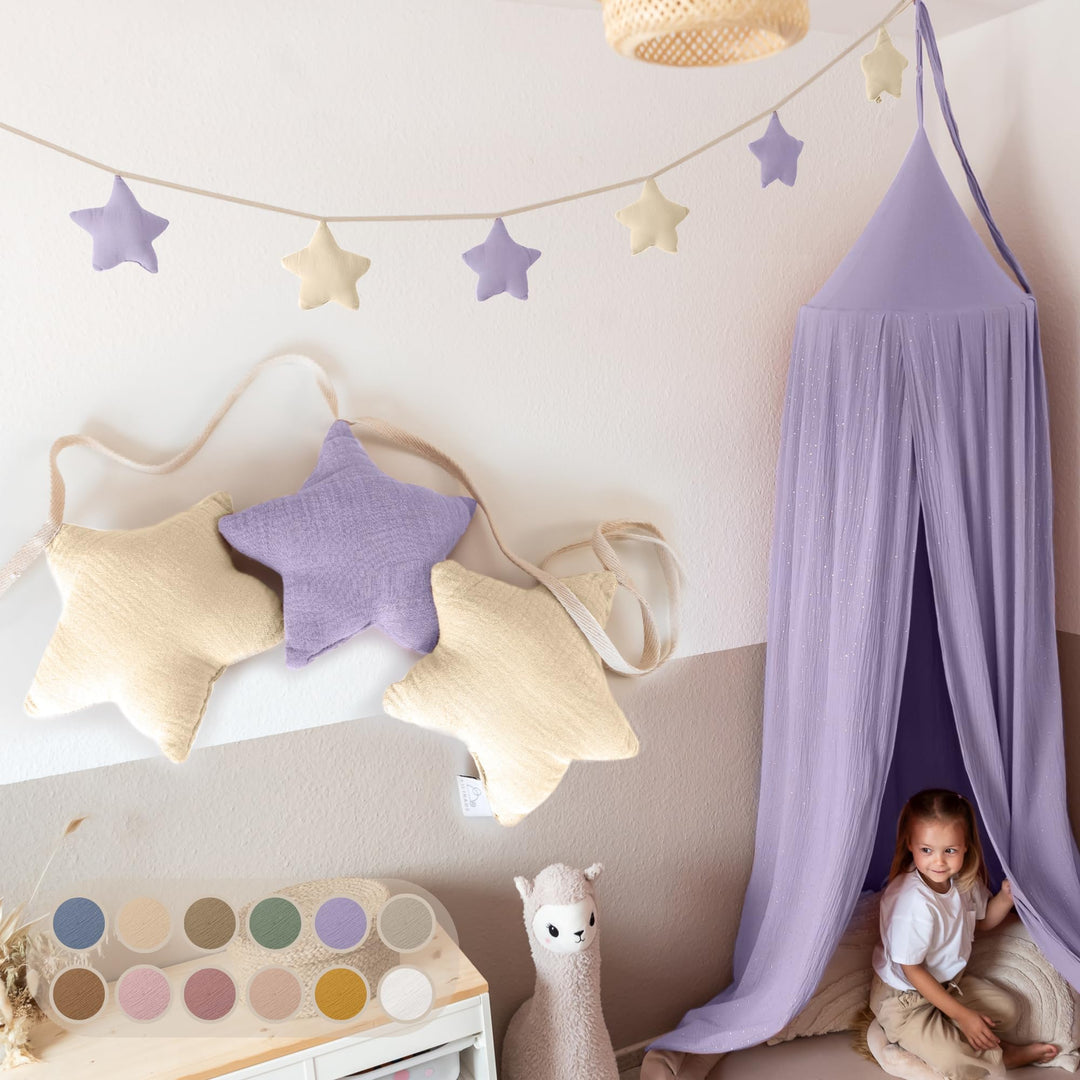 LILIMAUS Sternen Wimpelkette Stoff - 12 Farben - Kinderzimmer Deko - 100% Baumwolle Handmade - Musse